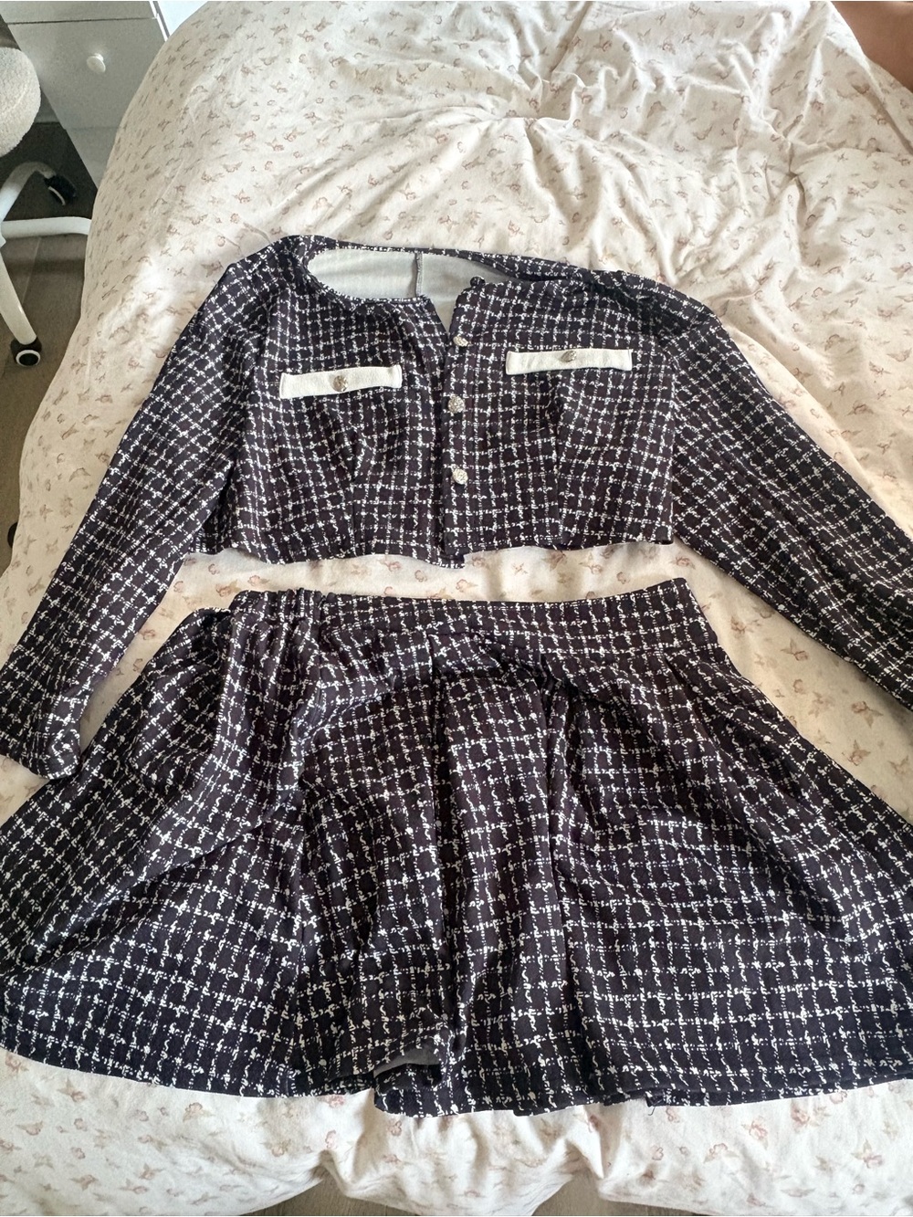 SHEIN Black & White Tweed Two-Piece Skirt Set